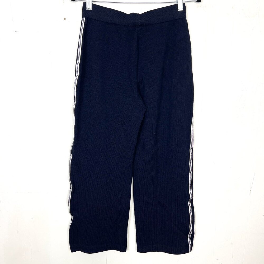 St. John Sport White Side Striped Navy Crop Knit Pants Wool Blend Size P / Small